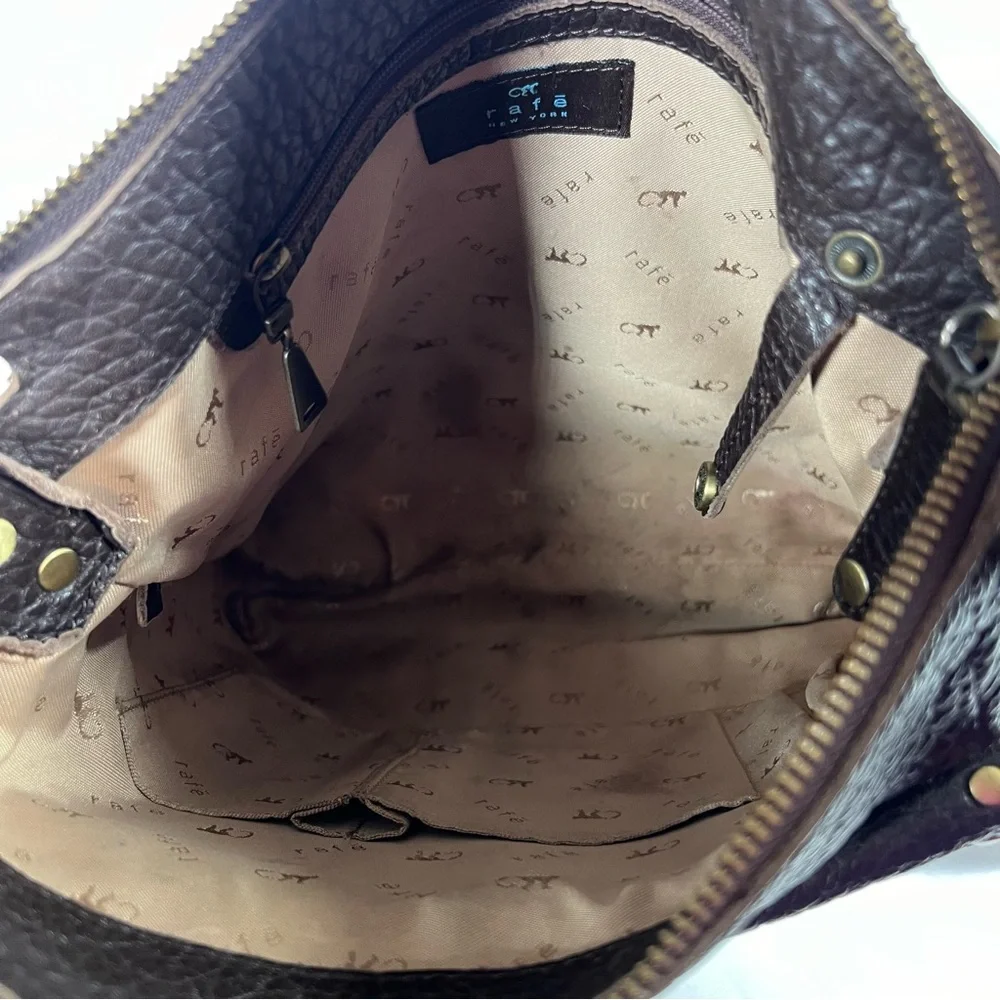 Rafe New York Distressed Pebbled Leather Studded Brown Crossbody Shoulder Bag - Picture 11 of 16